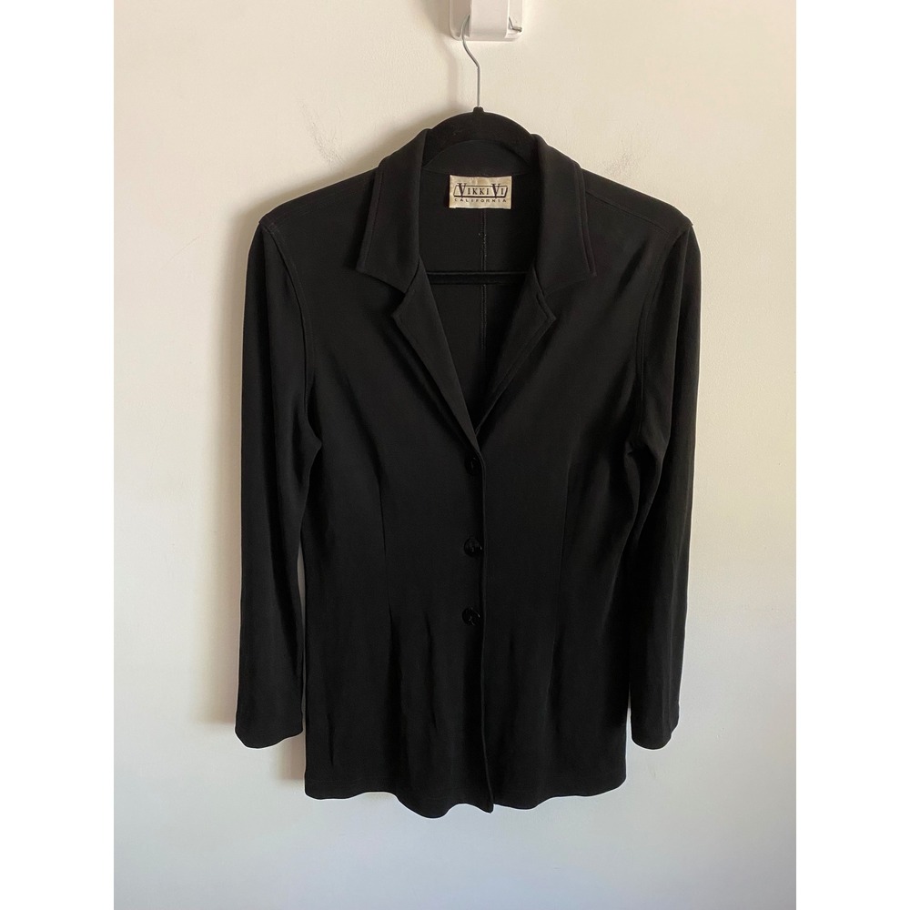 Vikki Vi California Black‎ Slinky Knit Blazer Jacket Button Front Women Small